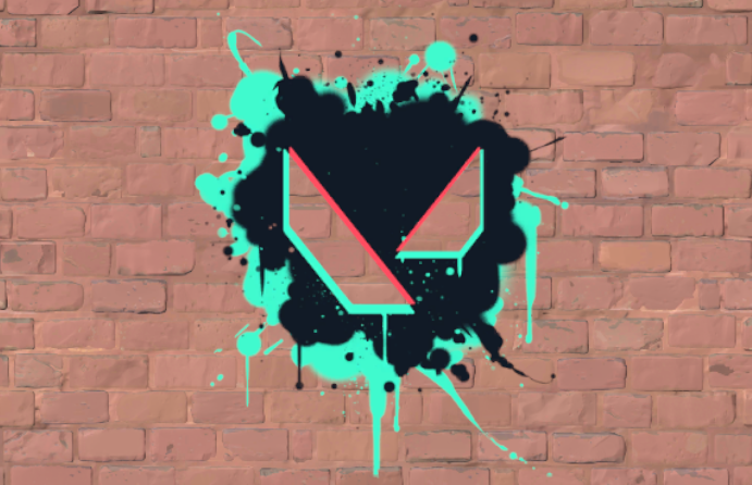 Spray van Valorant logo op een muur